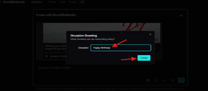 Dialog box to enter the name of the occasion.